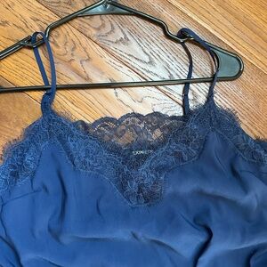 Lace Trim Downtown Cami Thong Bodysuit Navy